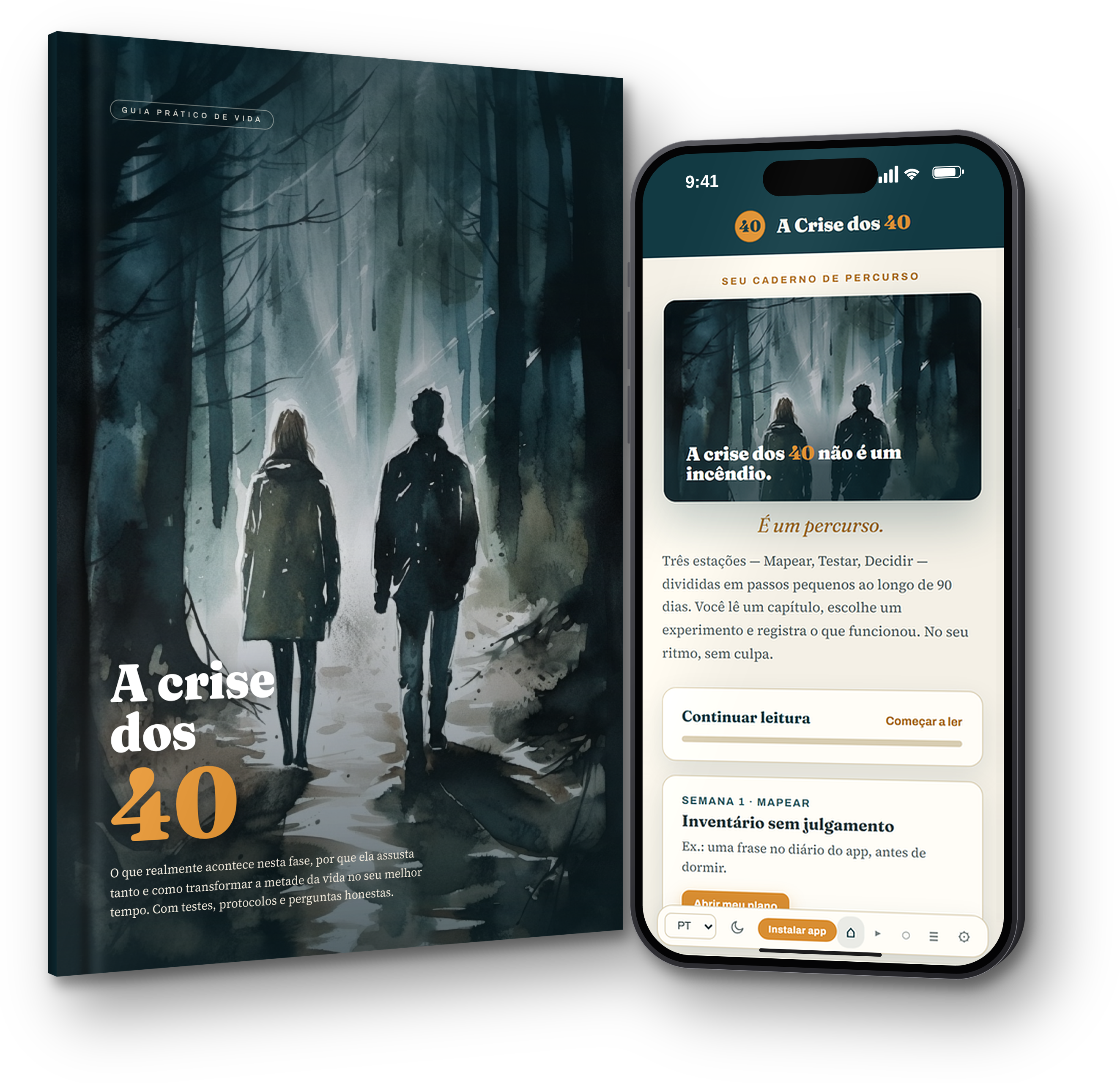App A Crise dos 40 com o e-book em portugués